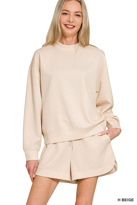 Scuba Pullover & Short Set-Heather Beige