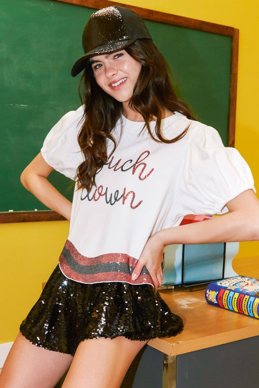 Touch Down Sequin Patch Tee In White