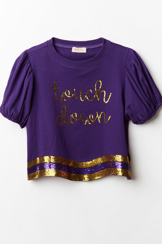 Touch Down Sequin Patch Tee In Purple