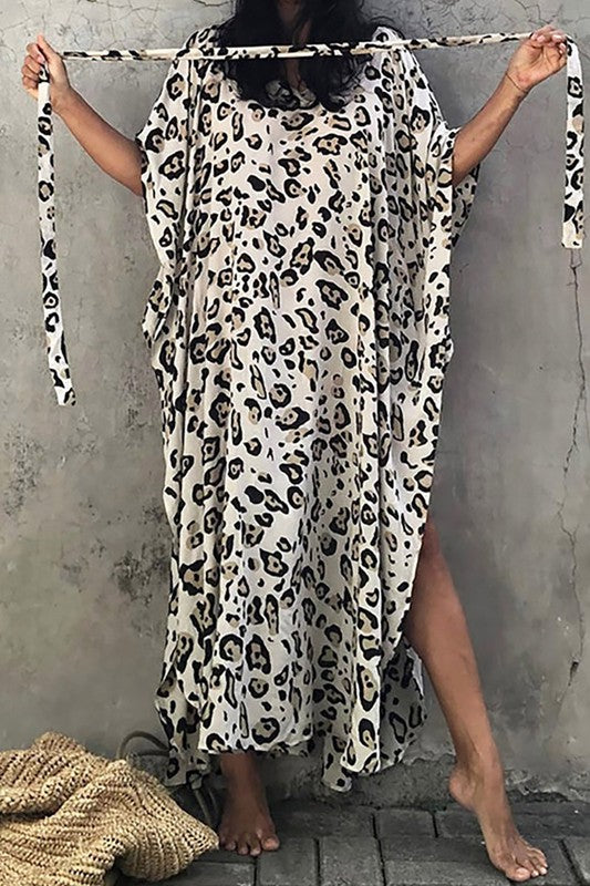 FINAL SALE Leopard Print Kimono Cover Up In Black & White