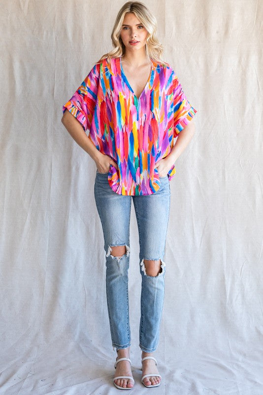FINAL SALE Multicolor Print Boxy Top
