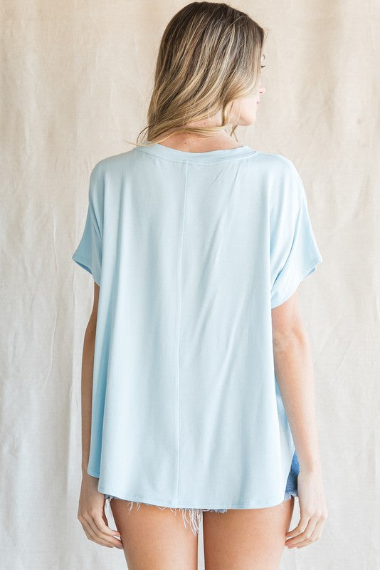 FINAL SALE Solid Dolman Sleeves Top In Blue