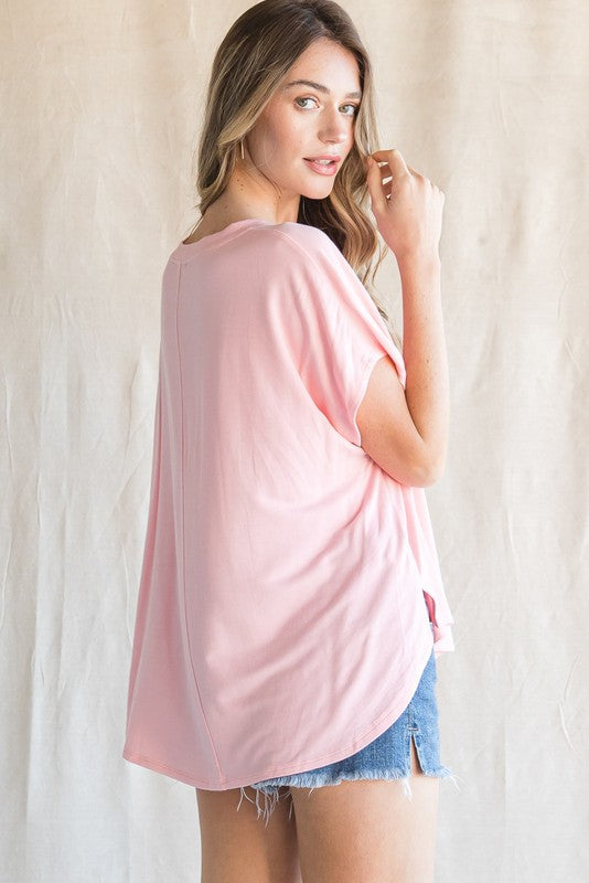 Solid Dolman Sleeves Top In Pink