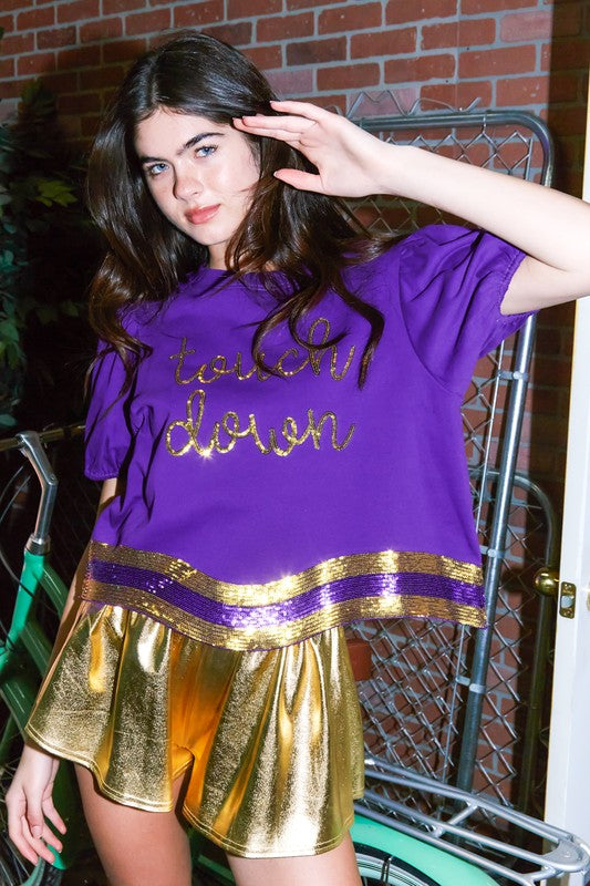 Touch Down Sequin Patch Tee In Purple