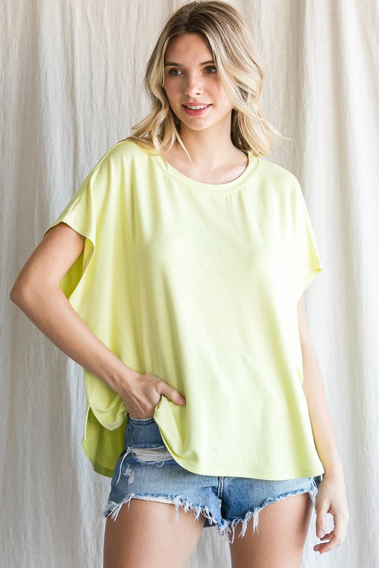 FINAL SALE Solid Dolman Sleeves Top In Lemon