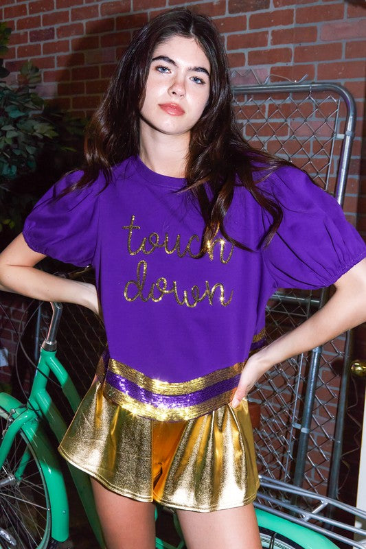 Touch Down Sequin Patch Tee In Purple