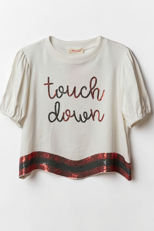 Touch Down Sequin Patch Tee In White