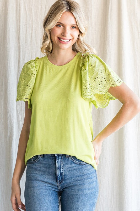 FINAL SALE Solid Lace Sleeved Top