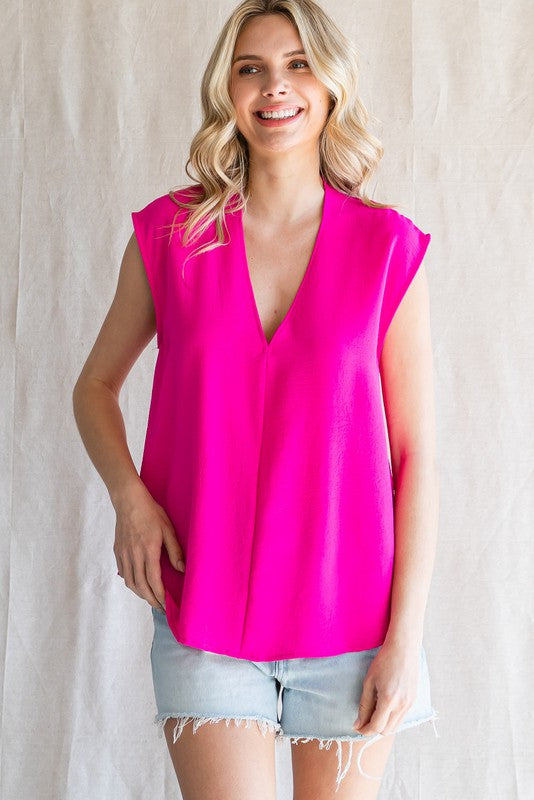 FINAL SALE Kimono Cap Sleeves Top In Hot Pink