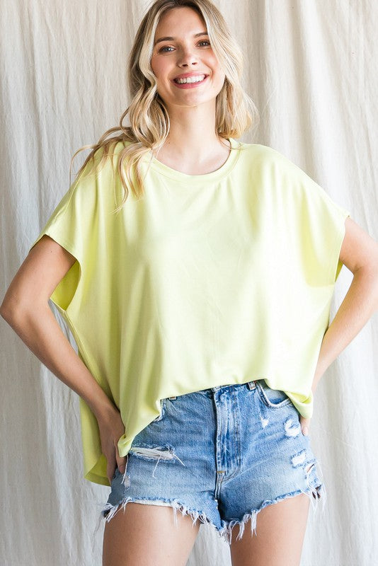 FINAL SALE Solid Dolman Sleeves Top In Lemon