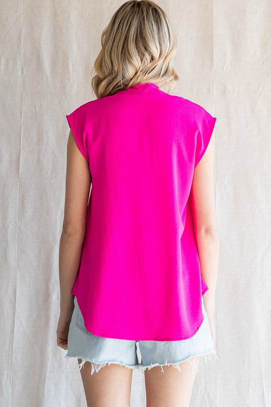 FINAL SALE Kimono Cap Sleeves Top In Hot Pink