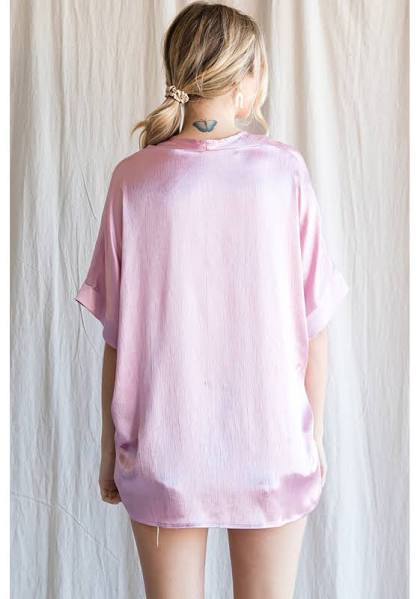 FINAL SALE Glossy Solid Boxy Top In Pink