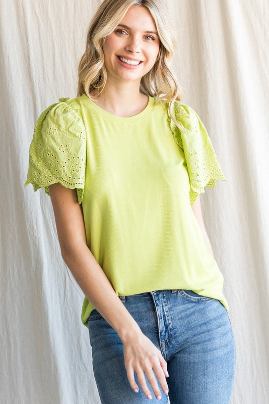 FINAL SALE Solid Lace Sleeved Top