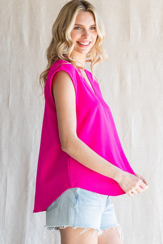 FINAL SALE Kimono Cap Sleeves Top In Hot Pink