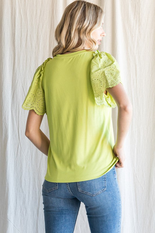 FINAL SALE Solid Lace Sleeved Top