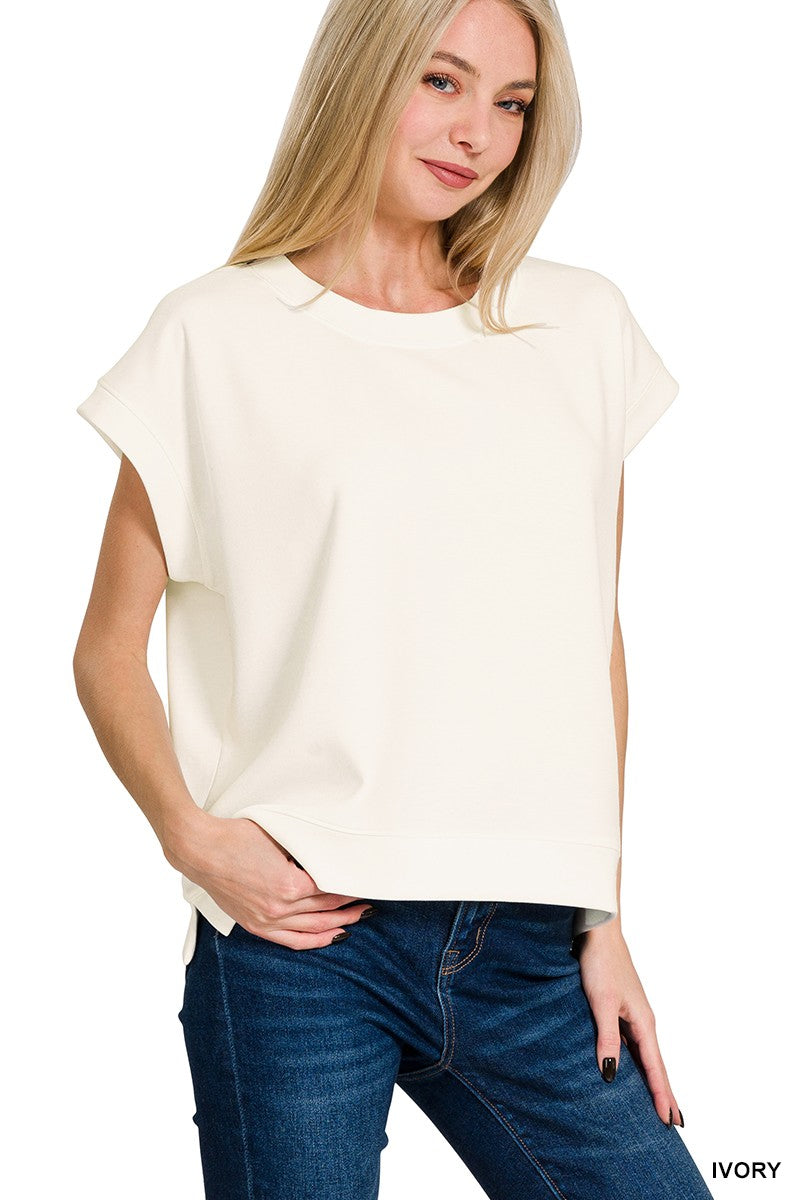 Short Sleeve Sweatshirt- Ivory