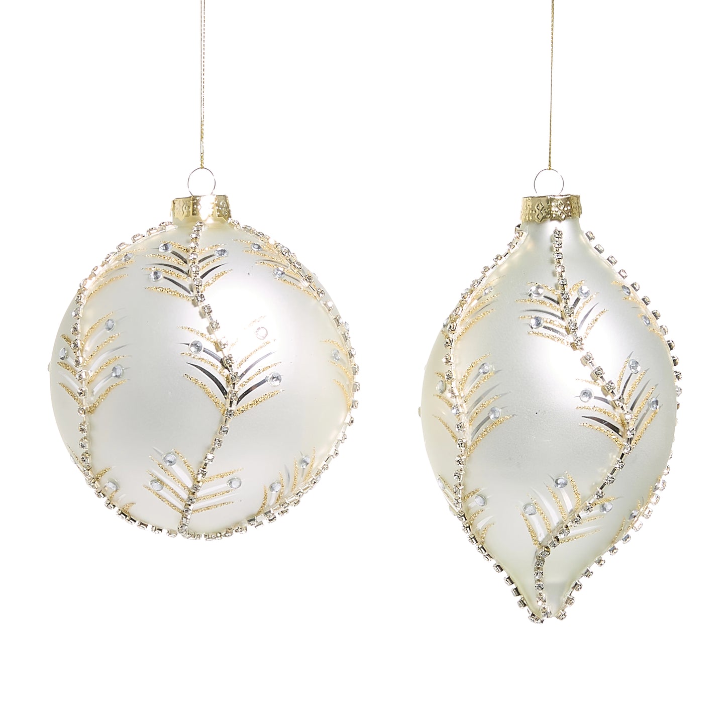White/Gold Leaf Ornaments- Round, Finial
