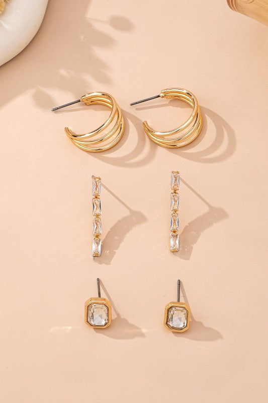 Crystal Trio Huggie Hoops Set