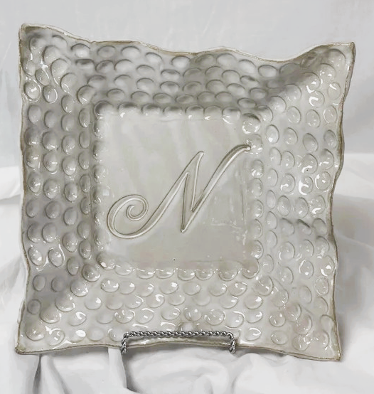 FINAL SALE Finger Print Large Initial Plate in High Cotton-F, M, N