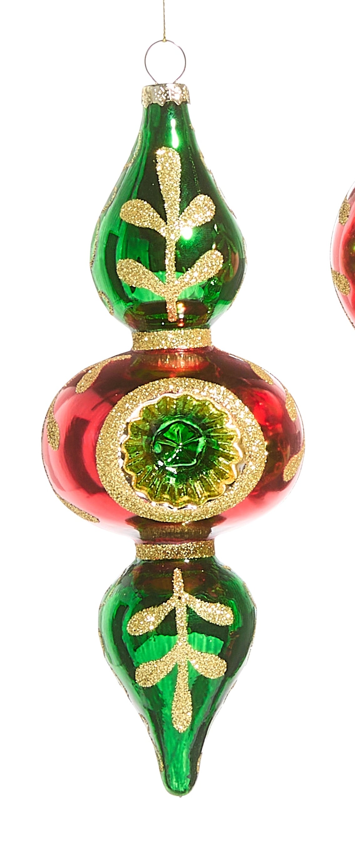 Multicolor Reflector Glass Finial Ornament- Slim, Wide