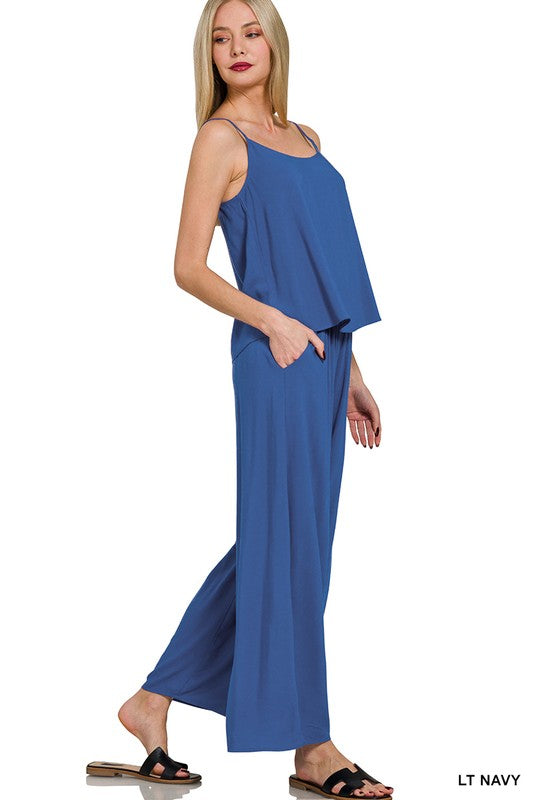 Woven Cami & Pants Set - Light Navy