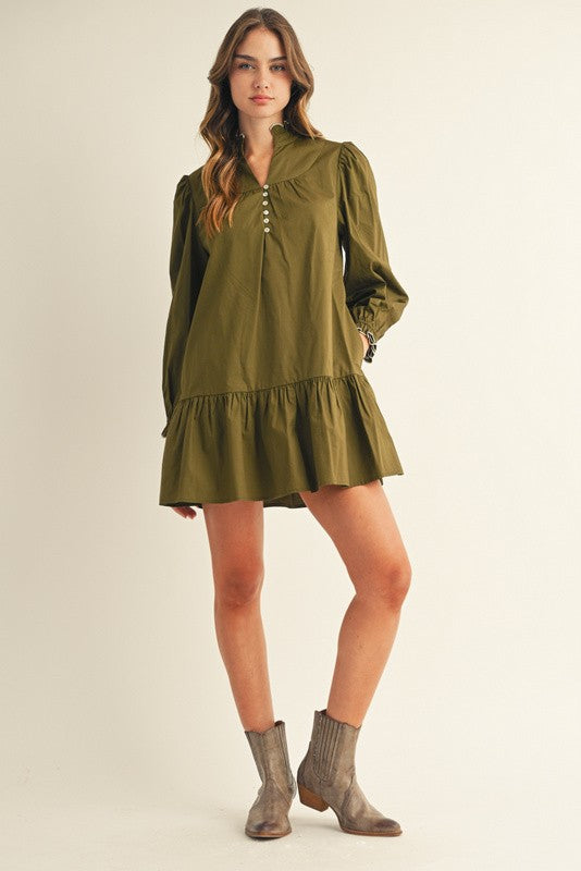 Puffed Sleeve Mini Shift Dress