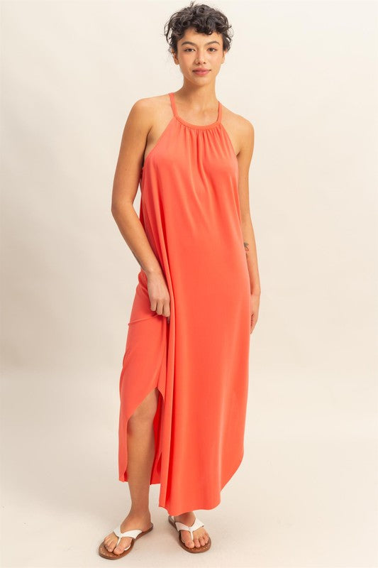FINAL SALE Halter Neck Asymmetrical Midi Dress