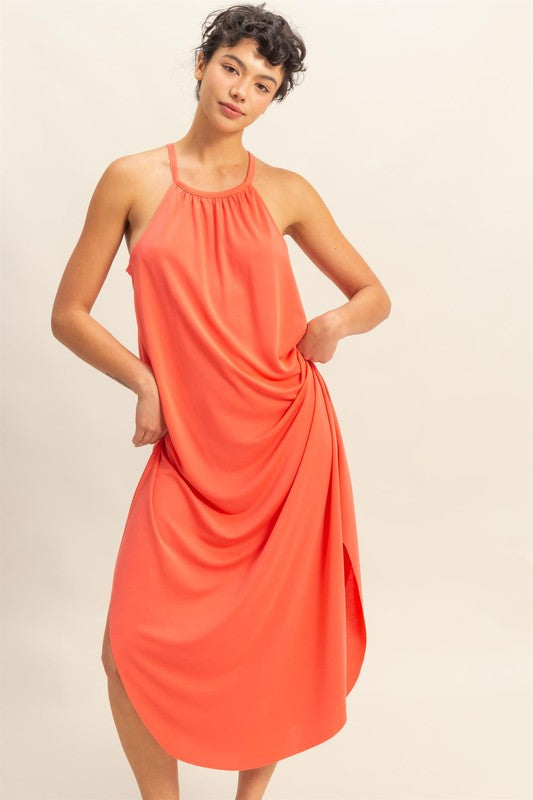 FINAL SALE Halter Neck Asymmetrical Midi Dress