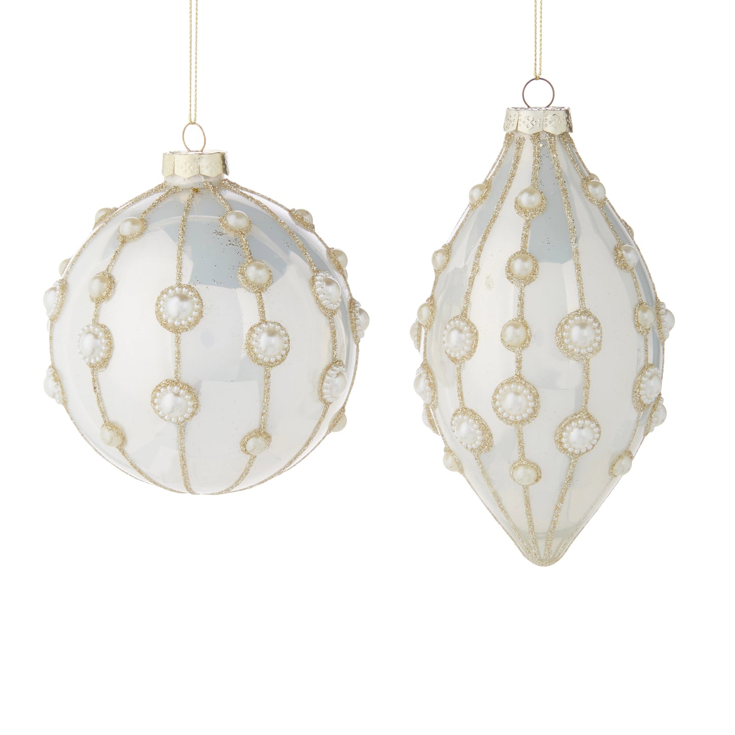Pearl Embellished Ornaments- Round, Finial