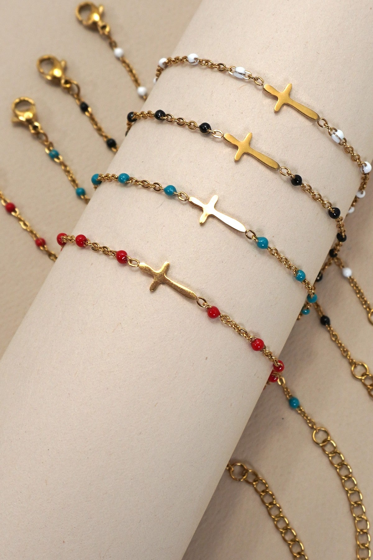 Beaded Cross Bracelet-Red