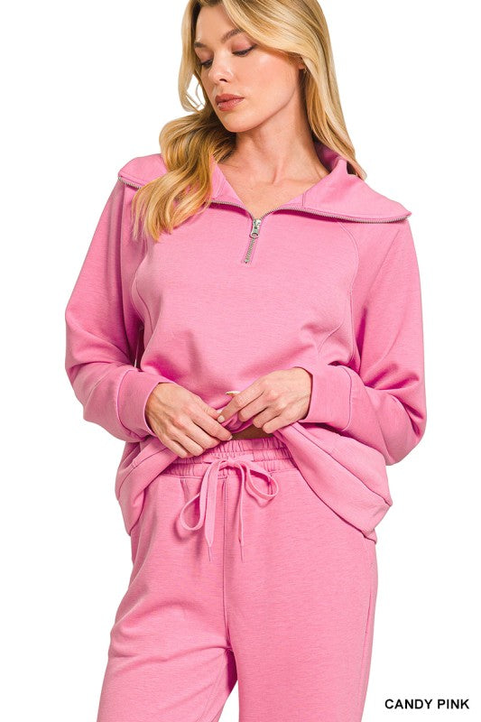 High Collared Sweatshirt & Jogger Set- Candy Pink