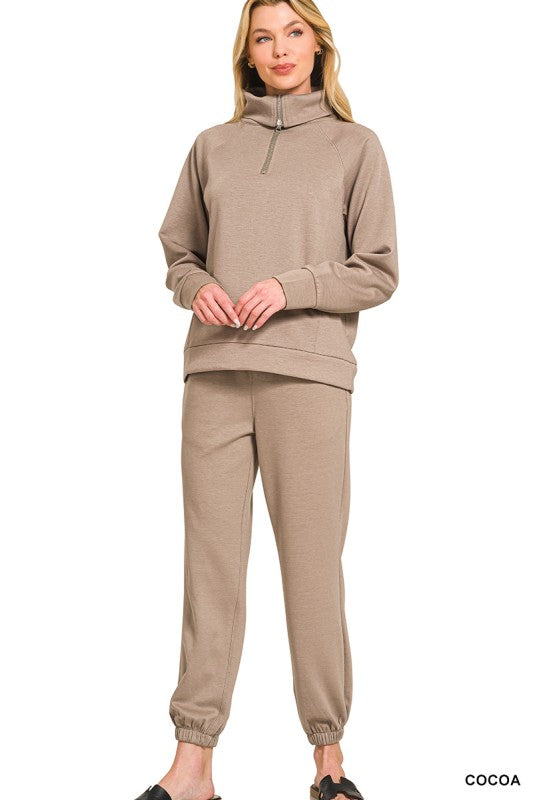 High Collared Sweatshirt & Joggers Set- Cocoa