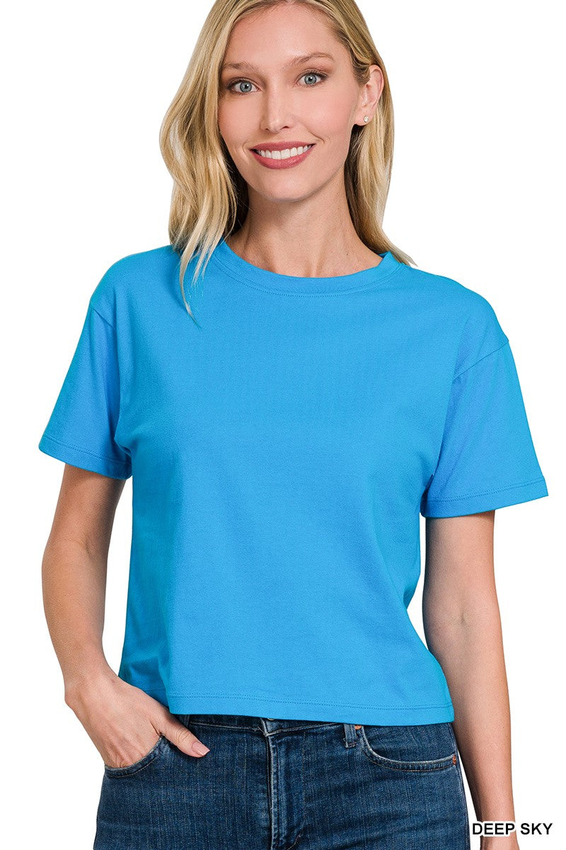 Crew Neck Crop Tee- Deep Sky