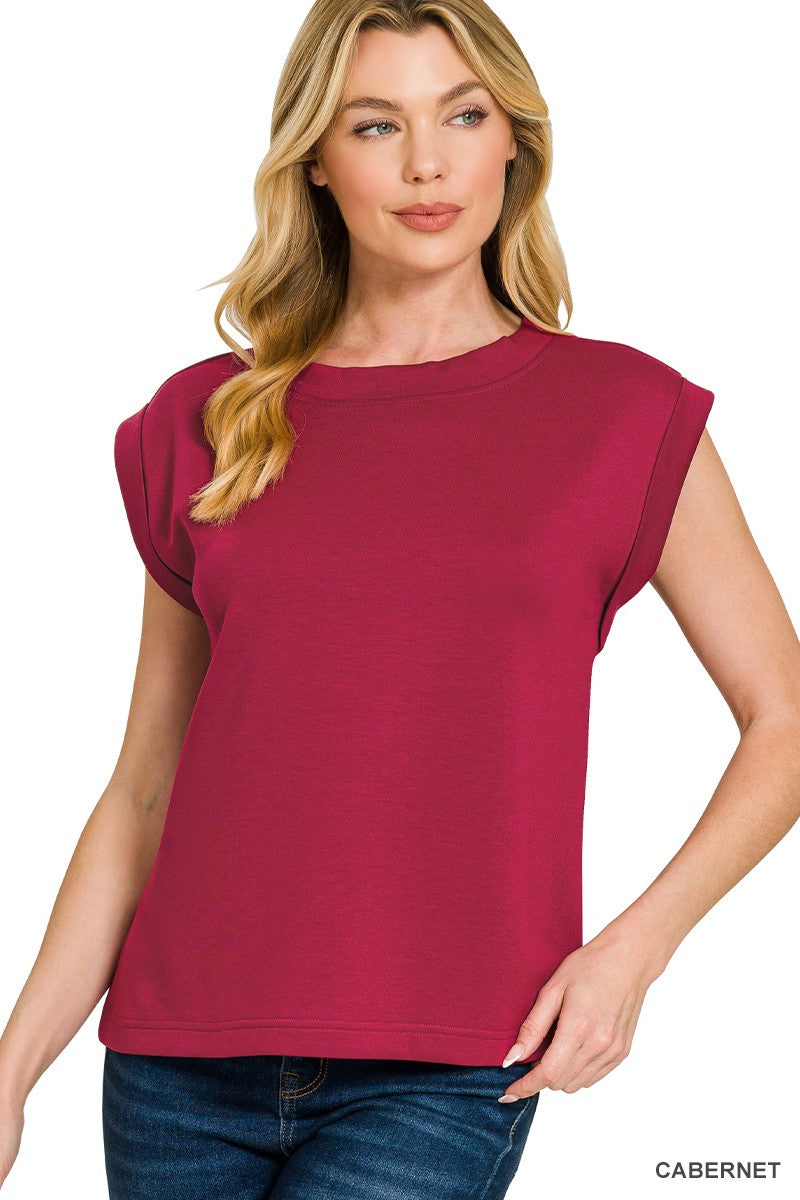 Scuba Sleeveless Top-Cabernet
