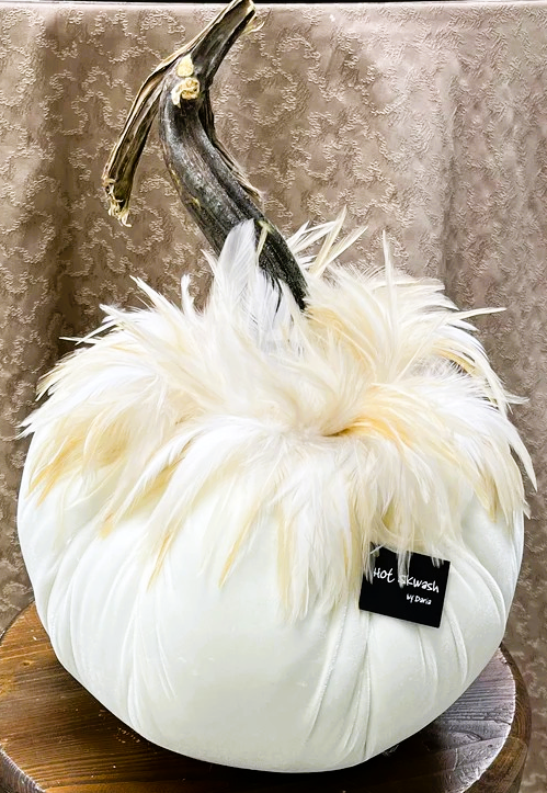 Hot Skwash 12"Jumbo Silk Velvet- Ivory w/Wht Saddle Feather Collar