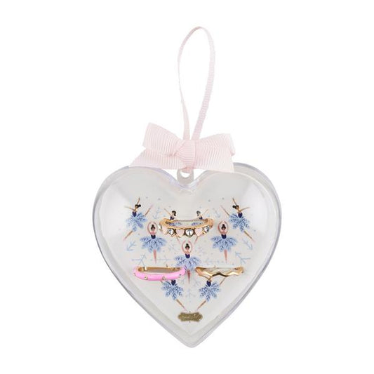 Ballerina Heart Ornament w/Rings- White