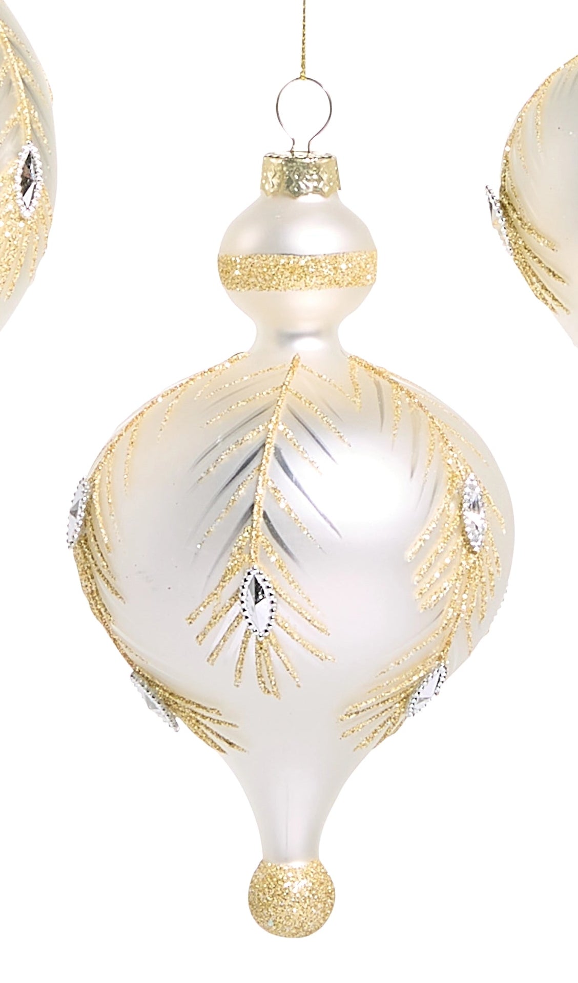 White/Gold Jeweled Ornaments- Finial, Pear, Spindle