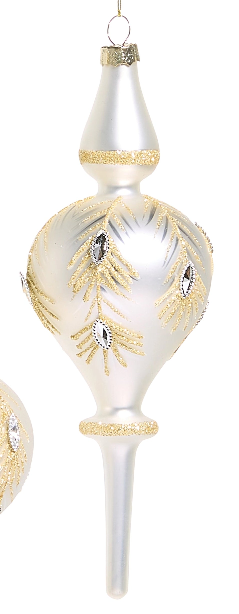 White/Gold Jeweled Ornaments- Finial, Pear, Spindle
