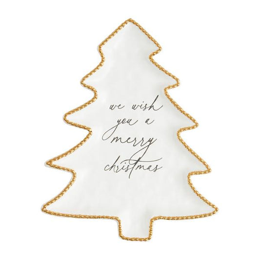 "Wish You a Merry Christmas" Gold Beaded Platter