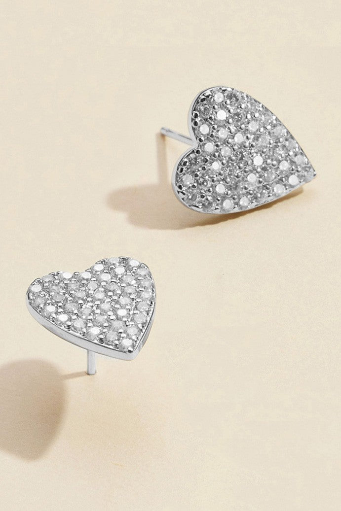 18k Gold Dipped Cz Stone Paved Heart Stud Earrings