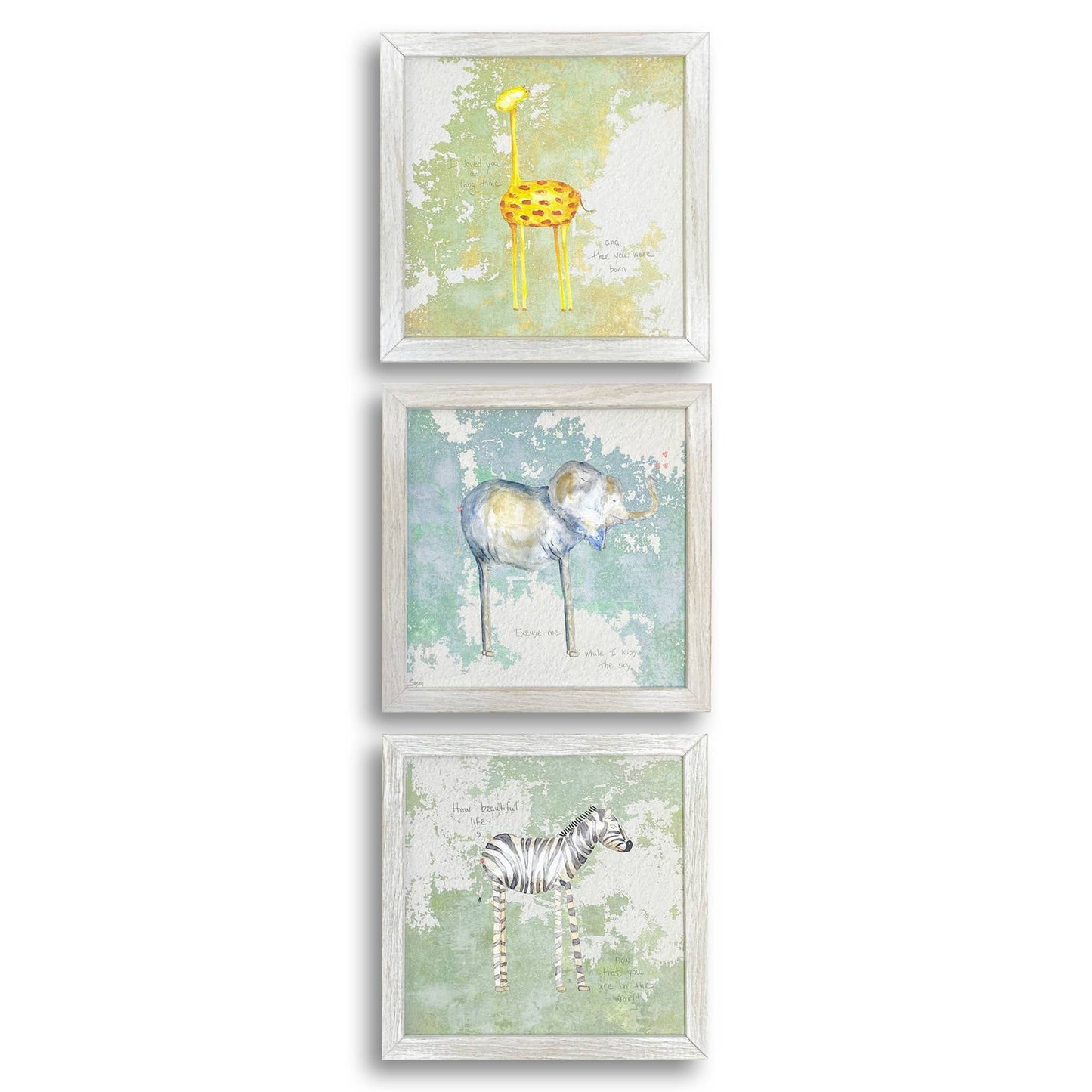 Baby Giraffe, Elephant & Zebra Wall Art