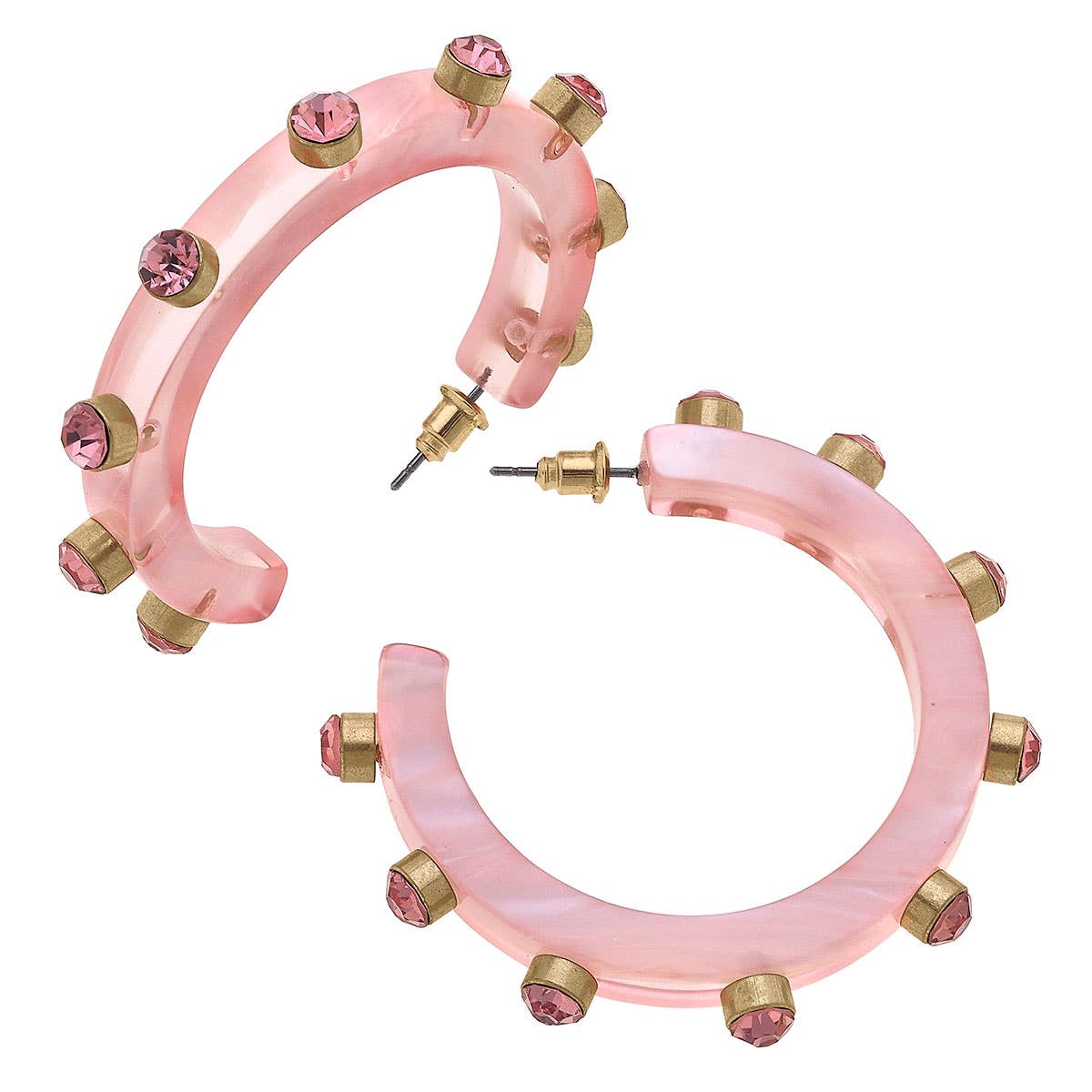 Renee Resin and Rhinestone Hoop Earrings In Pink