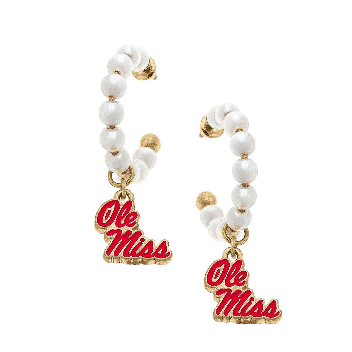 Ole Miss Rebels Pearl Hoop Enamel Drop Earrings