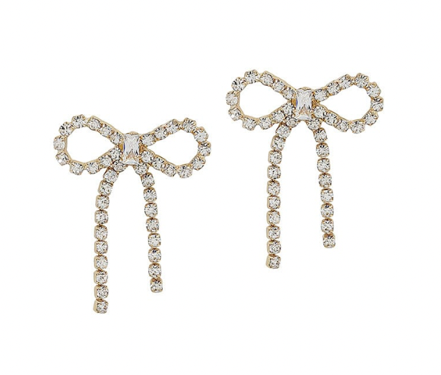 Rhinestone Bow Drop Earrings