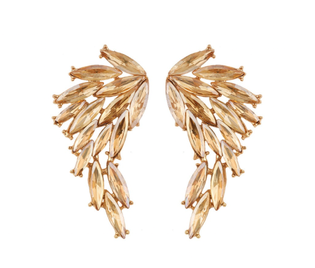Gold Rhinestone Wing Earrings
