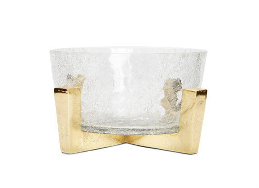Hammered Glass Bowl on Gold Block Base