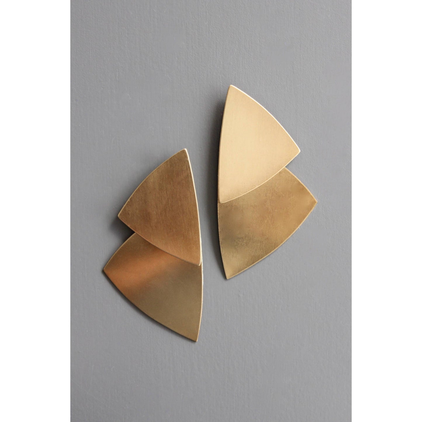 Geometric Double Triangle Brass Post Earrings