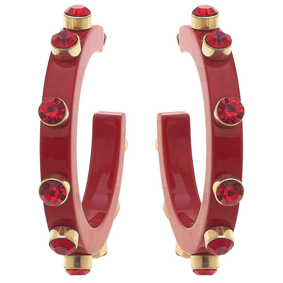 Renee Resin and Rhinestone Hoop Earrings In Red