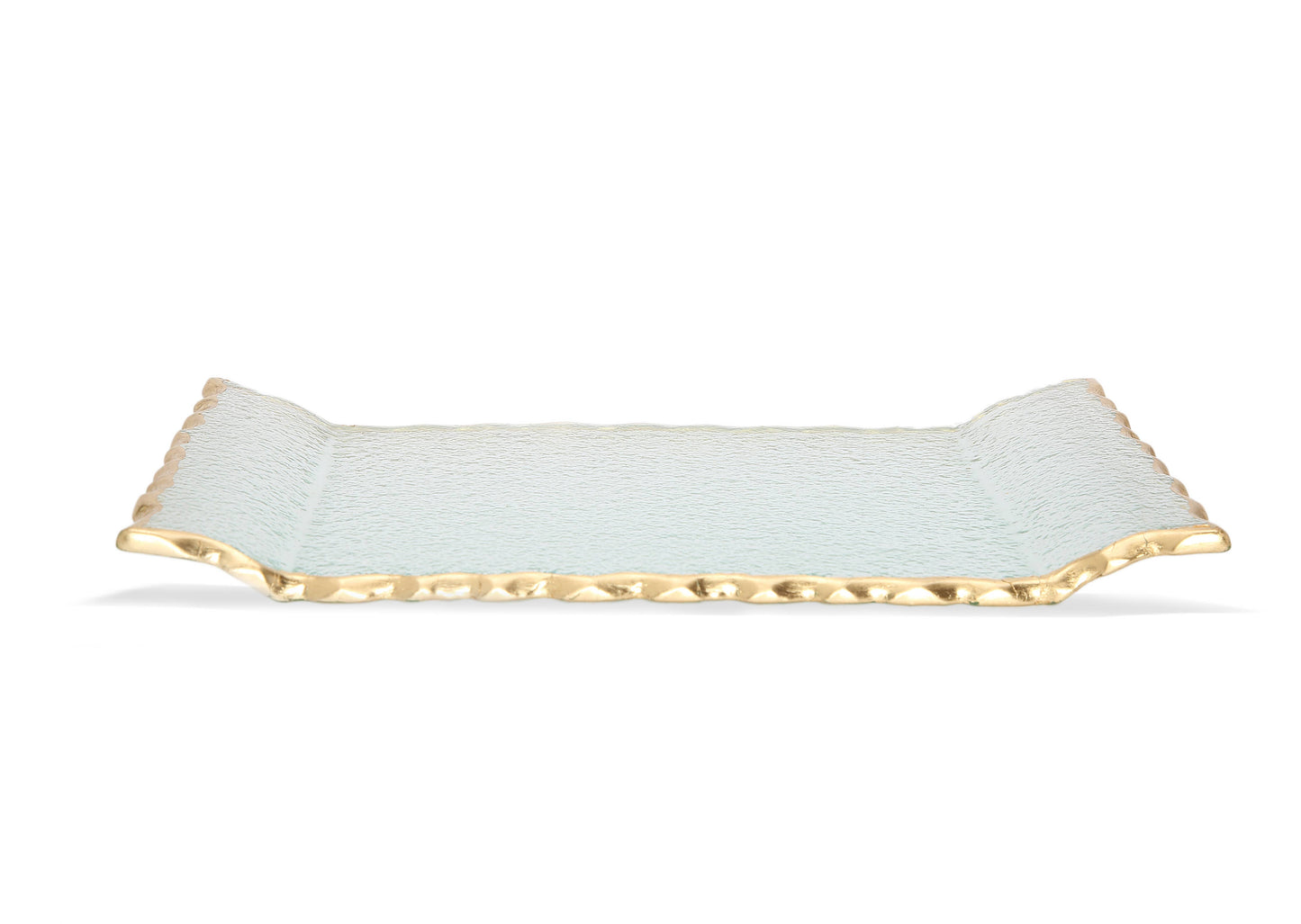Glass Oblong Tray with Gold Edge 11"L 6.5"W