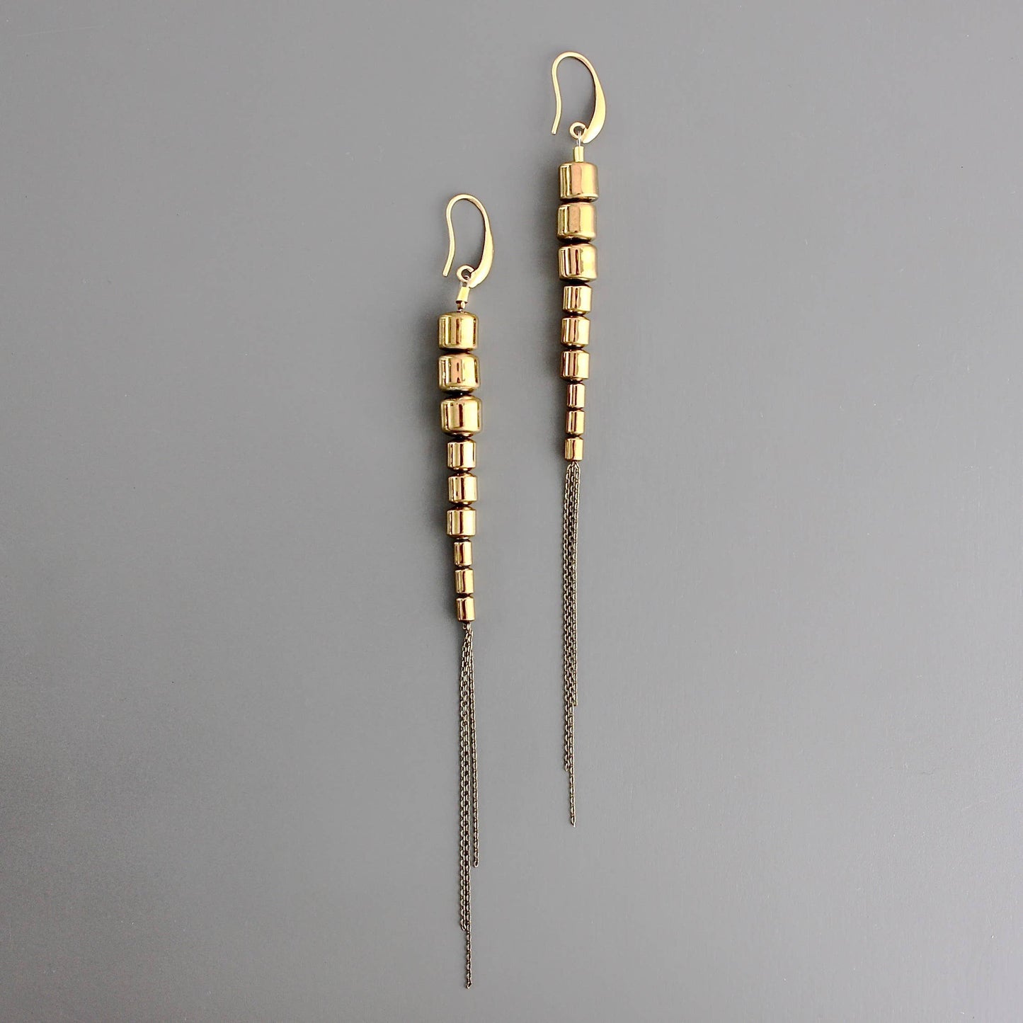 Gold Hematite and Brass Ox Chain Earrings